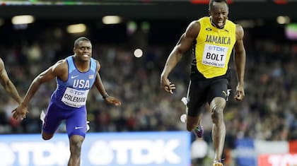 Usain BOlt y Christian Coleman llegando a la meta