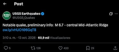 USGS informó el fenómeno en sus medios oficiales