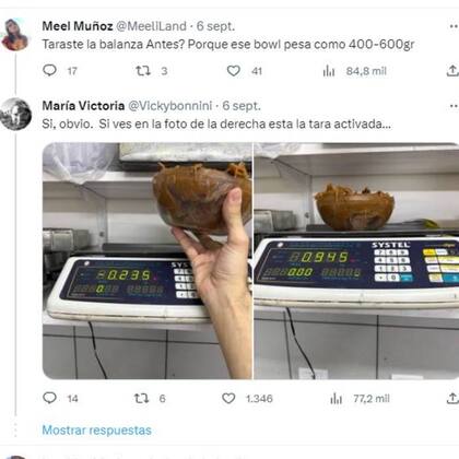 Usuarios de X también le preguntaron a María Victoria si antes de pesar el dulce de leche había descontado el peso del bol y la respuesta fue que sí, lo había hecho