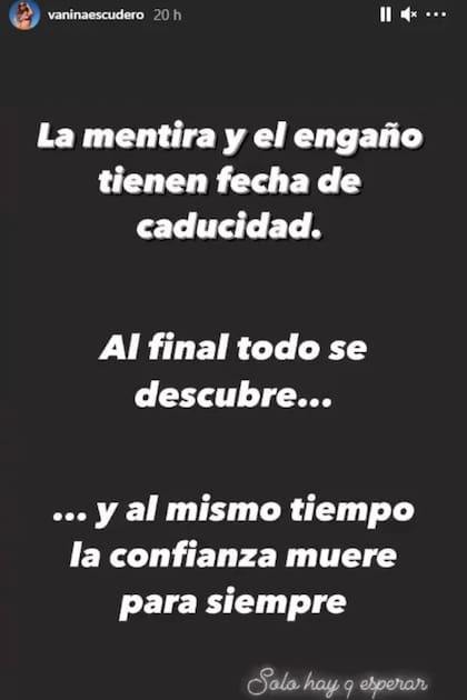 Vanina Escudero publicó un descargo en febrero, cuando empezó a trascender el escándalo