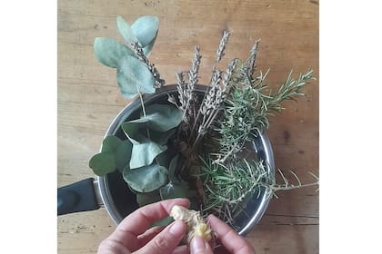 Vapor aromáticos de la abuela de Sol, Ebe. Se elaboran llevando a fuego suave, en una olla, todos los ingredientes.