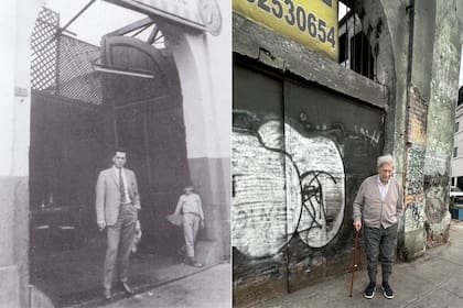 Vargas LLosa, hace 55 años y hoy, frente al edificio del emblemático bar La Catedral que inmortalizó en su novela