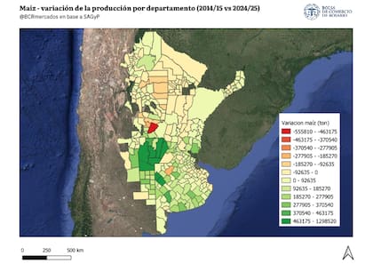 Variación de la producción de maíz por departamento