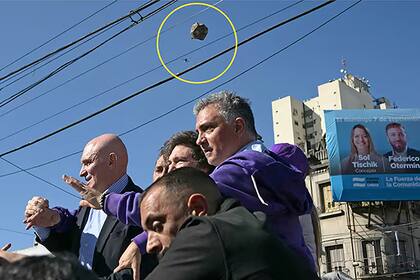 Varias piedras fueron arrojadas a la comitiva presidencial durante un acto de campaña en Lomas de Zamora; una de ellas estuvo cerca de impactar en el Presidente