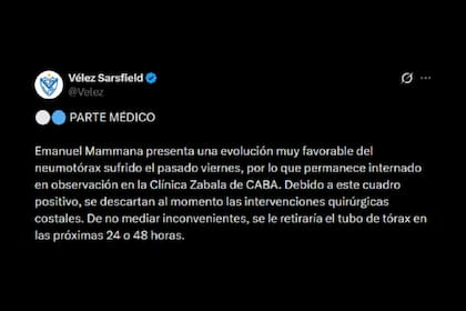 Vélez compartió un nuevo parte médico en relación a la salud del defensor central, que permanece internado bajó observación en la Clínica Zabala
