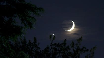 Venus, nuestro vecino planetario más cercano, junto a la Luna creciente