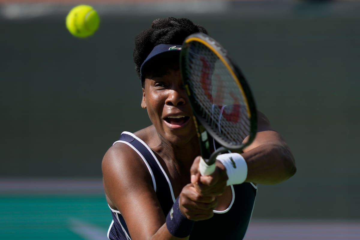Venus Williams, en acción, en marzo de 2024, en Indian Wells, California