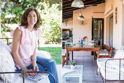 Vero fotografiada en un camastro (Hierros del Dorado) con colchón (Ana Montagut Decoración), almohadones (Carolina Biercamp) y manta tejida ($3.025, Quiero Norte)