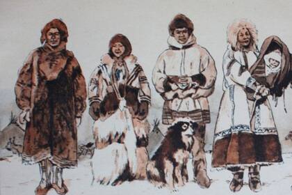 Versión de un dibujo que data de 1900 de un grupo de esquimales
