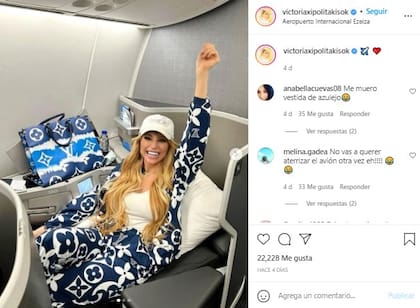 Vicky viajó a Miami en primera clase para vacunarse y hacer compras. Fuente: Instagram