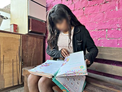 Victoria (9 años) aprendió a leer el año pasado. Cuando va al comedor de Amalia, le gusta repasar los libros de la biblioteca.