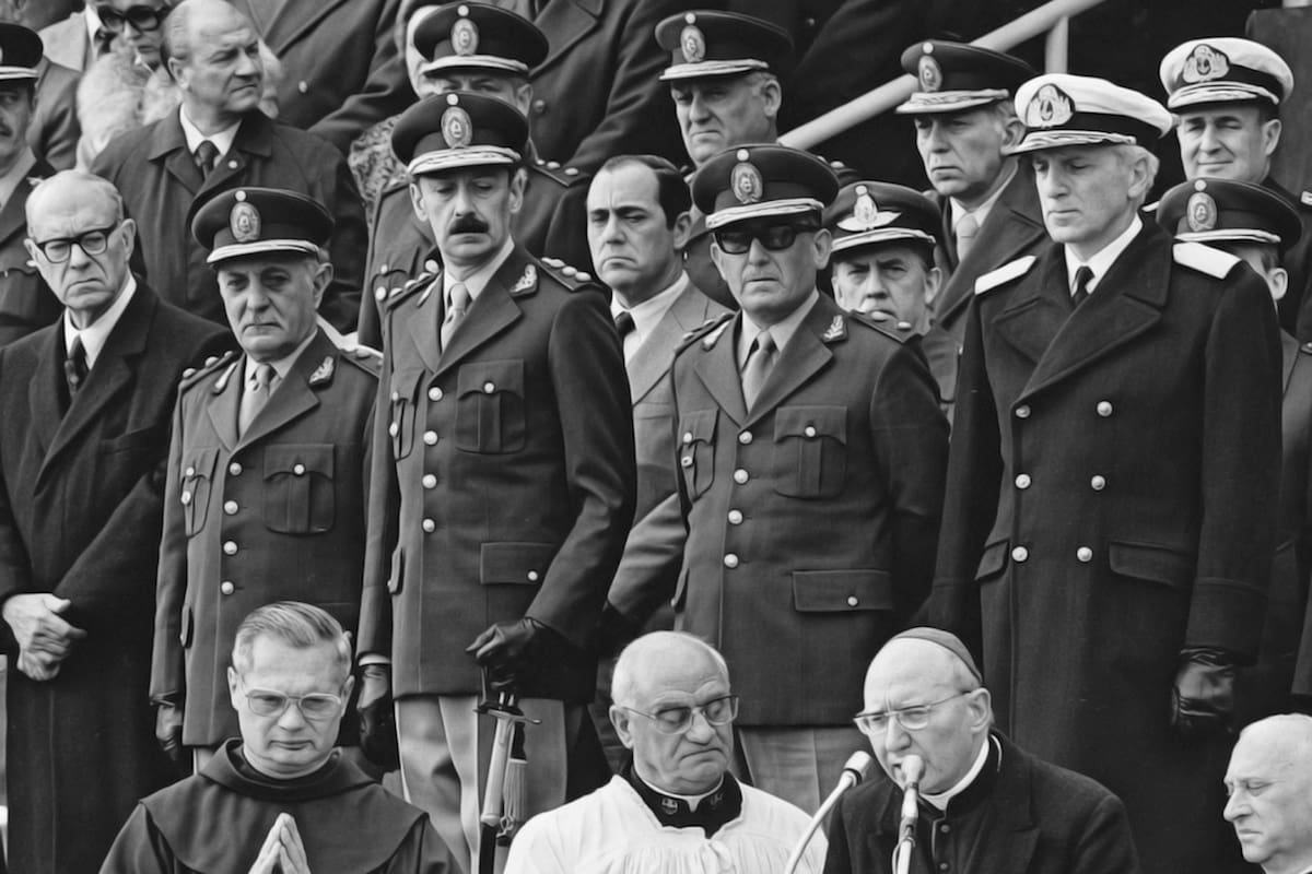 Videla durante un acto con miembros de la Iglesia