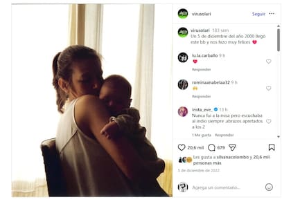 Virginia Solari con el pequeño Bruno en brazos