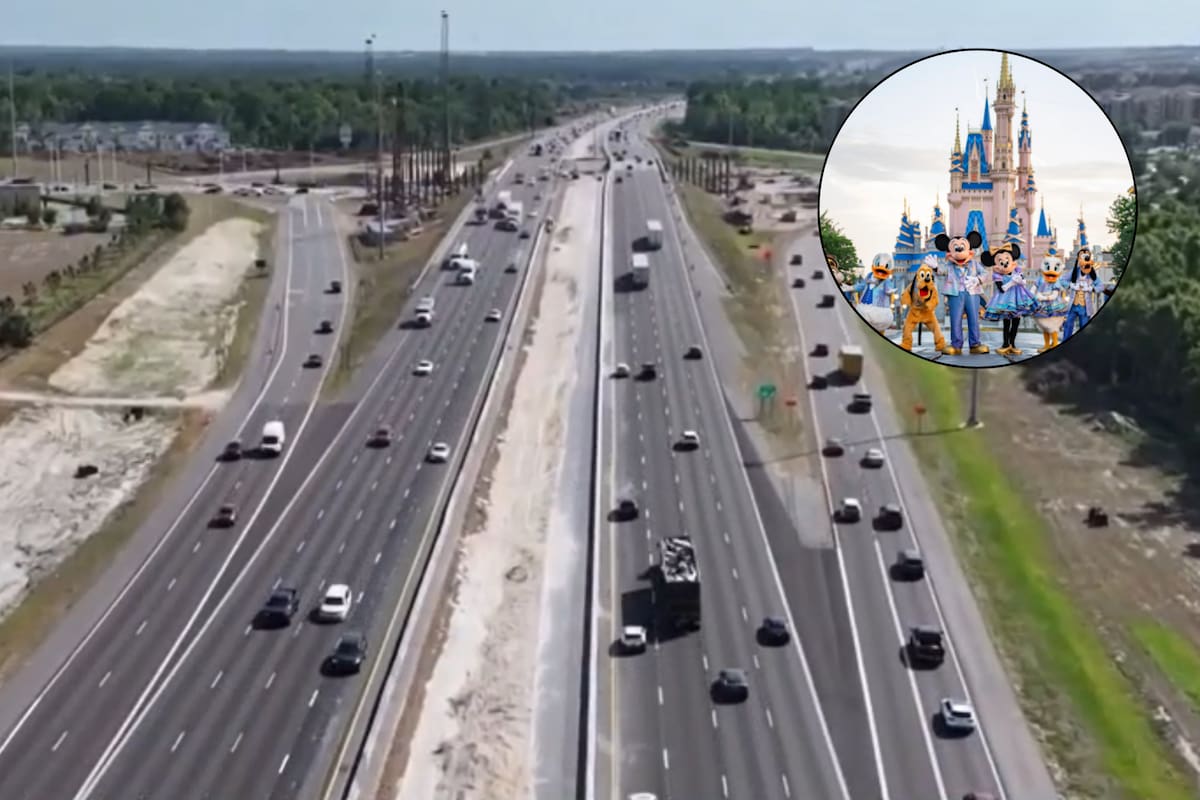 Vista aérea de la autopista I-4 en Kissimmee, donde se habilitaron carriles nuevos para aliviar la congestión en los accesos a Disney World