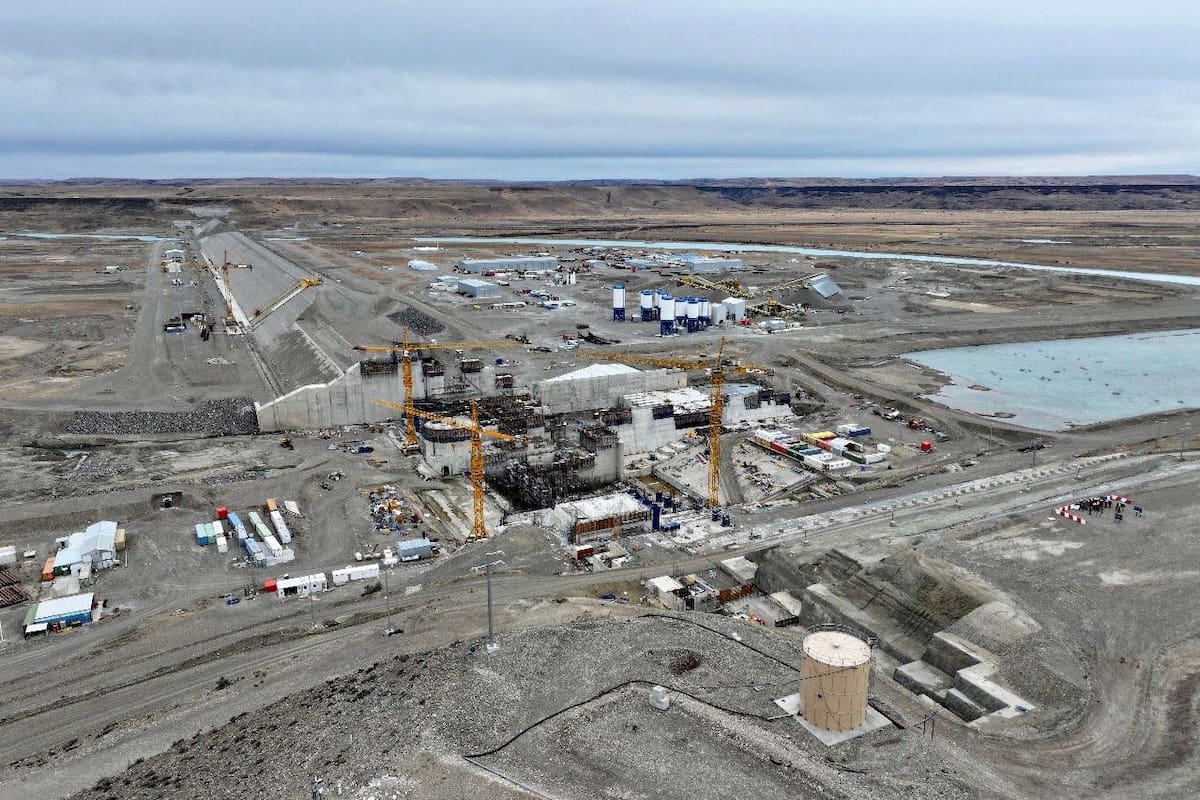 Vista aérea de la represa La Barrancosa-Jorge Cepernic, en Santa Cruz