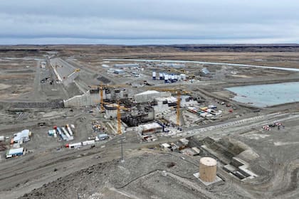 Vista aérea de la represa La Barrancosa-Jorge Cepernic, en Santa Cruz