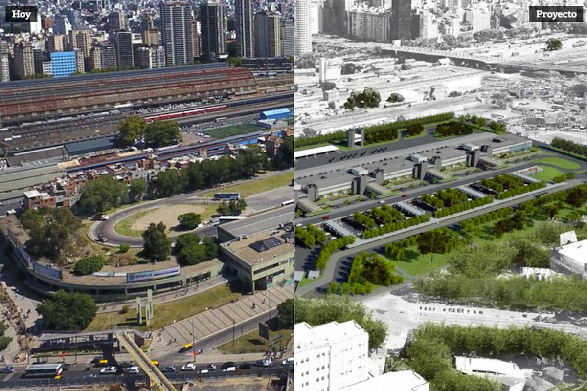 Vista aerea de la terminal de ómnibus de Retiro