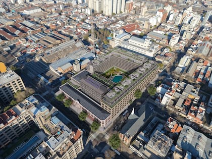 Vista aérea del Palacio Molina y su pileta.