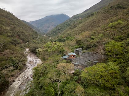 Vista aérea del Refugio de Animales Senda Verde, situado a orillas del río Yolosa, en la región de los Yungas de Bolivia. Alberga al único individuo conocido de "Leopardus tilcayo".