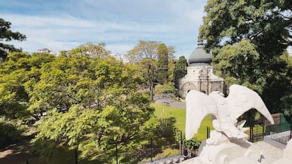 Vista al Ecoparque desde la terraza del restaurante: no es raro ver a las maras y los pavos reales rondando el edificio.