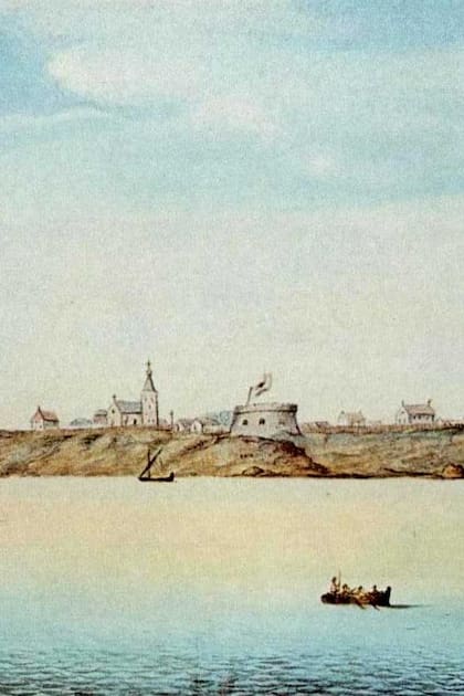 Vista de Buenos Aires a fines dela década de 1620. Fragmento de la pintura realizada por Aldus Verthoont.