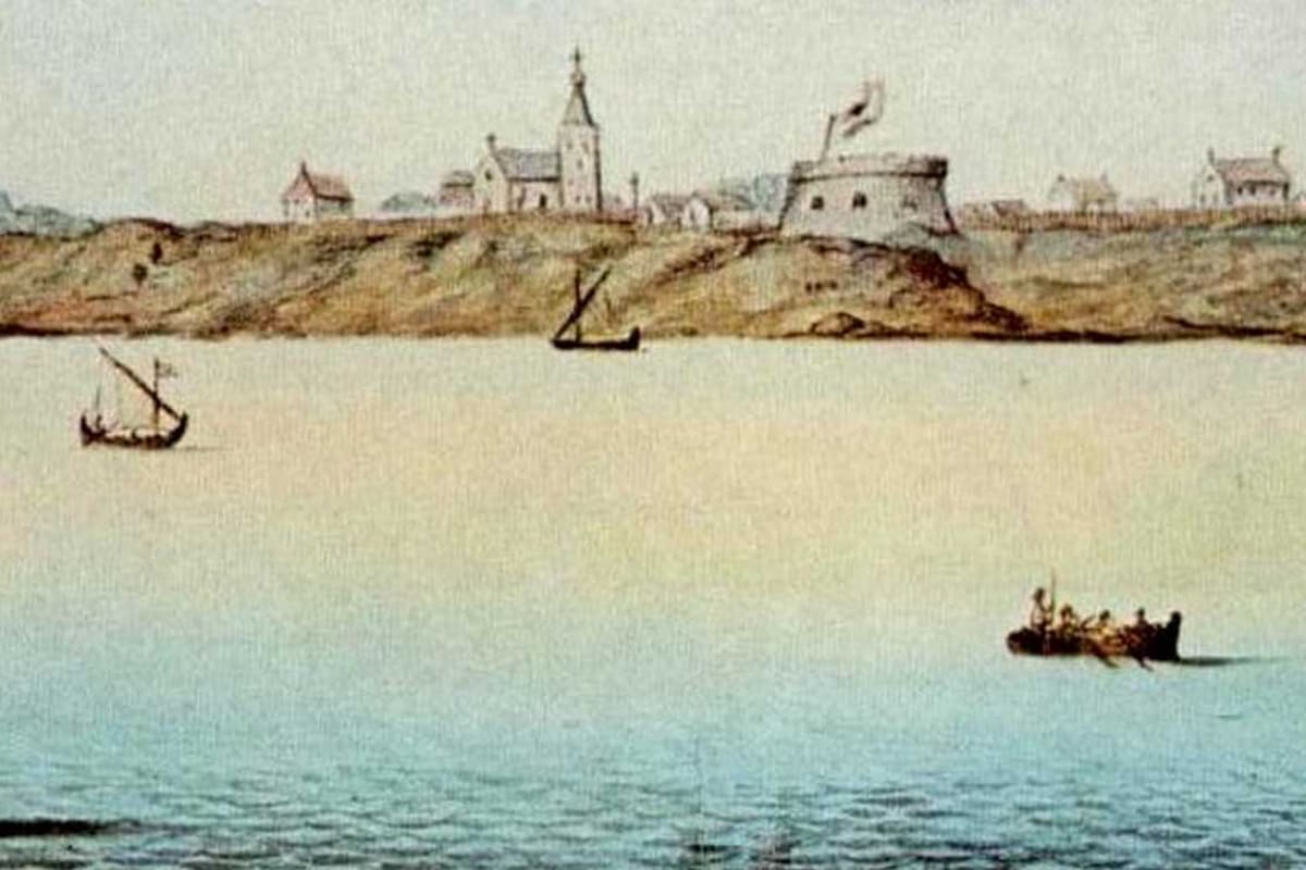 Vista de Buenos Aires a fines dela década de 1620. Fragmento de la pintura realizada por Aldus Verthoont.