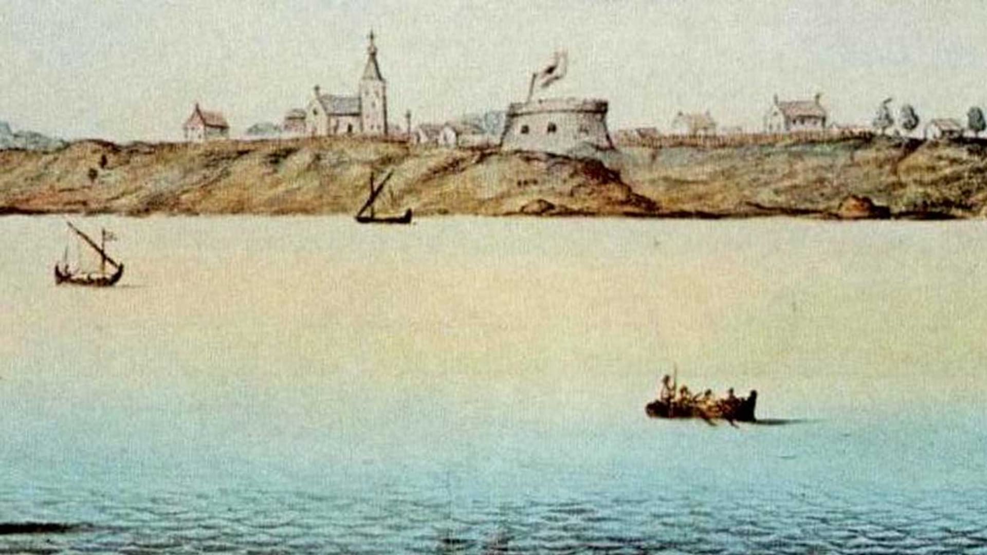 Vista de Buenos Aires a fines dela década de 1620. Fragmento de la pintura realizada por Aldus Verthoont.