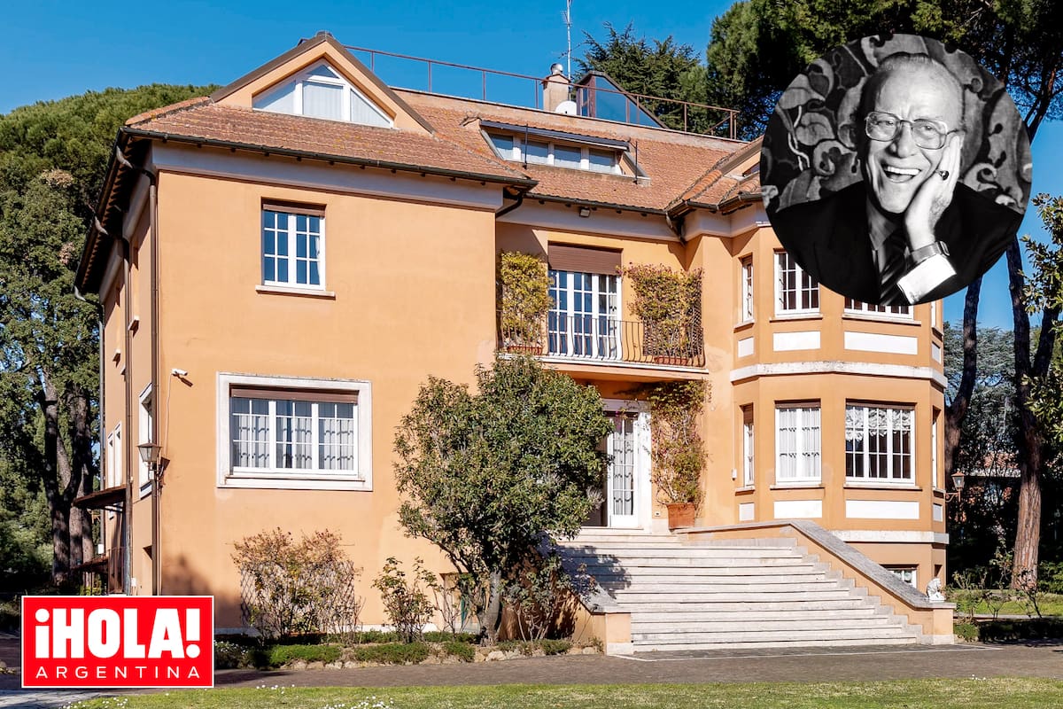 Vista de la casa principal y un retrato de Aldo Gucci (hijo de Guccio, el fundador del imperio de moda), quien planeó y construyó la finca. Murió en 1990.