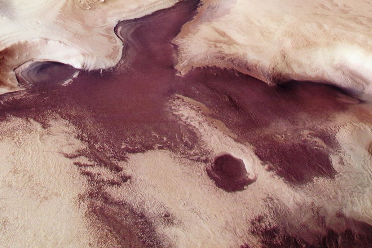 Vista del ángel con un gran corazón en el polo sur de Marte. Crédito: Europa Press