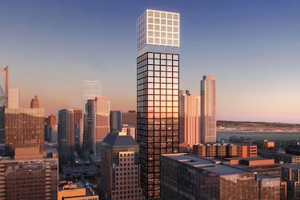 Vista del atardecer del 620 de la calle Folsom, renderizado por Arquitectonica