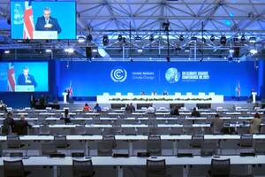 Vista del auditorio de la COP26 durante la exposición de Alberto Fernández