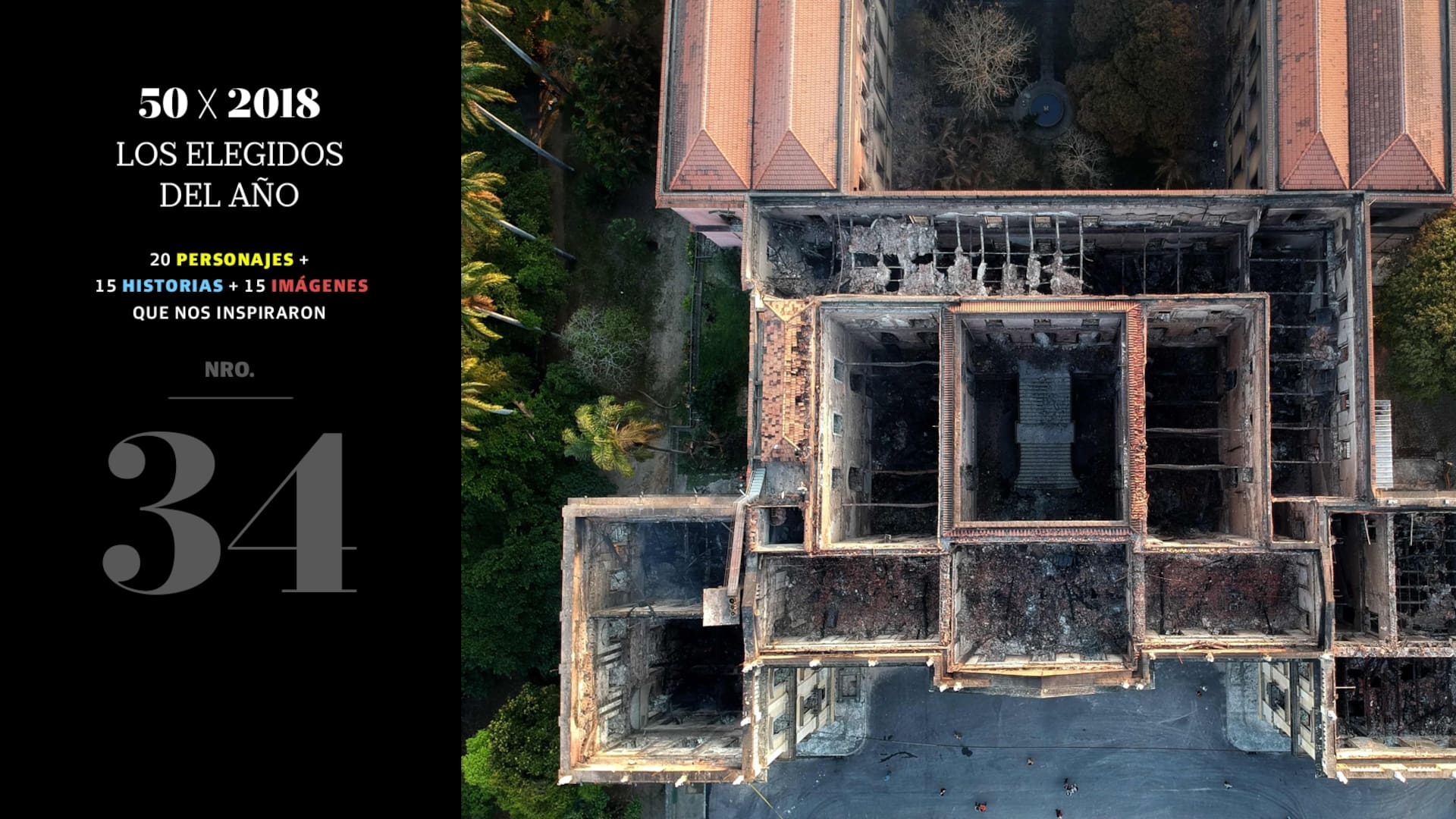 Vista desde el Drone del preciado Museo Nacional de Río de Janeiro, uno de los más antiguos de Brasil, luego de su incendio