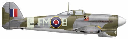 Vista general del Hawker Typhoon Mk IB “Patoruzú”, caza personal del voluntario argentino Cedric Henman. (Archivo Claudio Meunier).