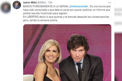 Viviana Canosa recibió el apoyo de Javier Milei (Captura Twitter)