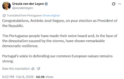 Von der Leyen felicitó a Seguro