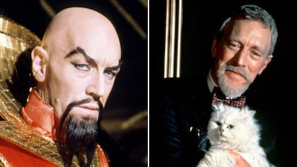 Dos de sus célebres villanos hollywoodenses: Ming el despiadado en "Flash Gordon" (izquierda) y Ernst Stavro Blofeld en "Nunca digas nunca jamás" (Never Say Never Again) de la saga James Bond.