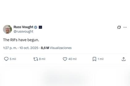 Vought advirtió la reducción de personal federal tras el cierre del gobierno de EE.UU.