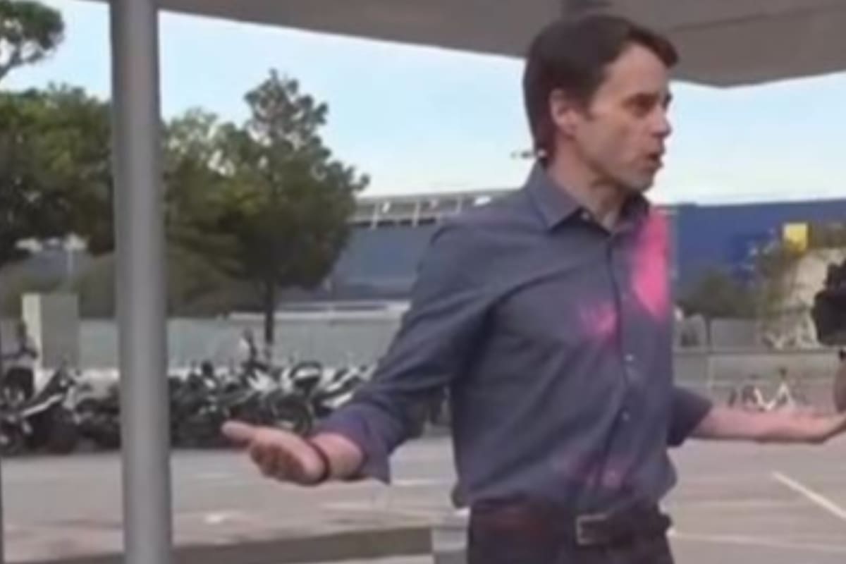 “¡Voy al metro, pregunten!”. Activistas arrojaron pintura por error a un transeúnte y su reacción fue célebre. (Captura El País)