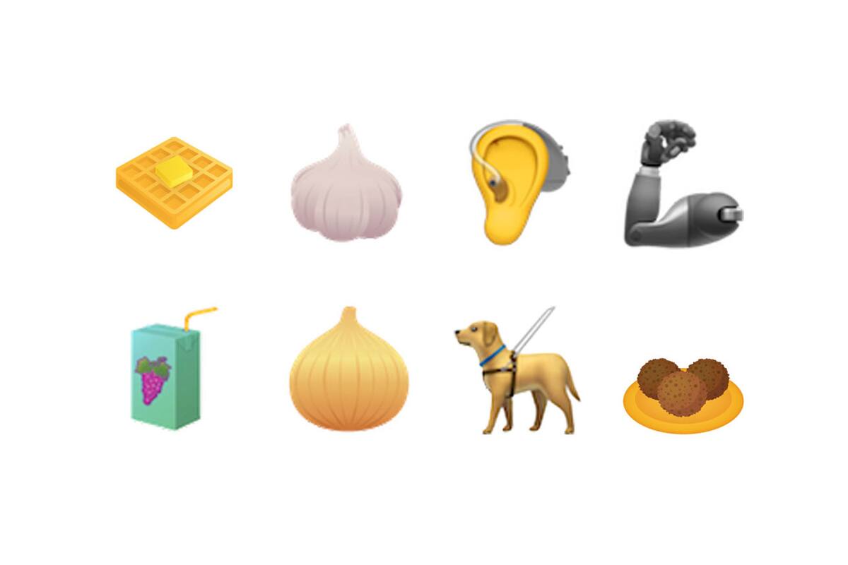 Waffle, ajo, audífonos, brazo mecánico, una cajita de bebida, cebolla, un perro guía y un plato de falafel son algunas de las propuestas de emoji que acompañan al mate