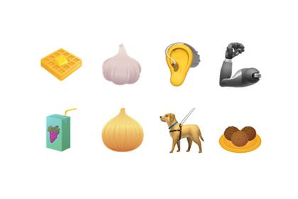 Waffle, ajo, audífonos, brazo mecánico, una cajita de bebida, cebolla, un perro guía y un plato de falafel son algunas de las propuestas de emoji que acompañan al mate
