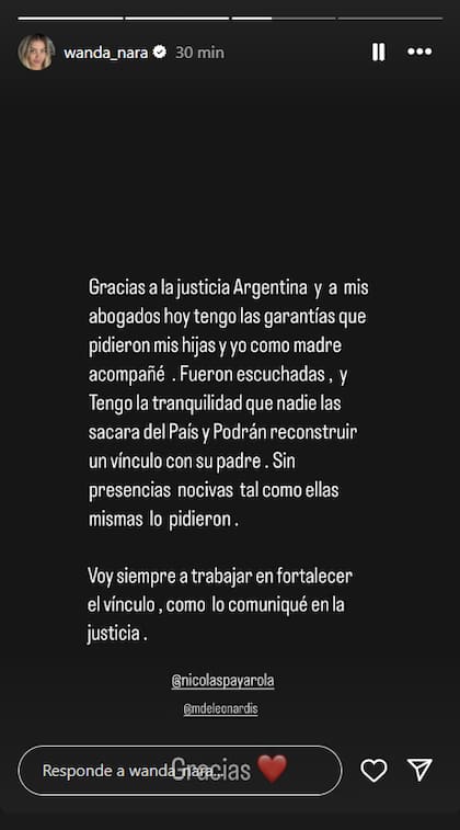 Wanda Nara celebró la resolución de la justicia (Captura: Instagram @wanda_nara)