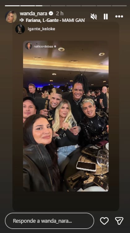 Wanda Nara celebró su Martín Fierro con L-Gante