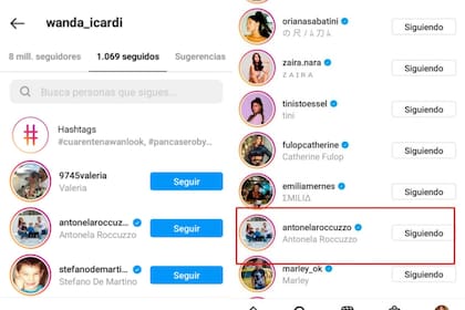 Wanda Nara comenzó a seguir en Instagram a Antonela Roccuzzo tras la incorporación de Messi al PSG