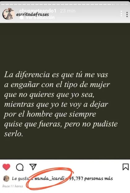 Wanda Nara dejó ver cierto resentimiento con Mauro Icardi a partir de un like en un fuerte posteo