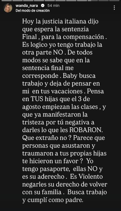 Wanda Nara hizo su propio descargo, aclarando que aún resta conocer la sentencia final