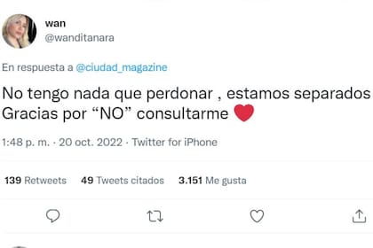 Wanda Nara respondió a un sitio de espectáculos que dijo que habría una reconciliación entre ella y Mauro Icardi, y que la empresaria "habría perdonado" a su ex