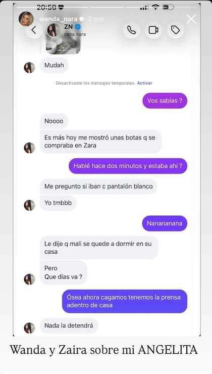 Wanda y Zaira Nara intentaron reconstruir por chat cómo su madre había logrado ocultarles su debut en LAM: “Ahora cagamos, tenemos la prensa adentro de casa”, bromeó Wanda (Instagram: @angeldebritooki)