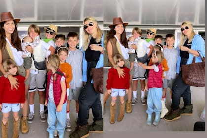 Wanda y Zaira Nara junto a los hijos de ambas antes de embarcar rumbo al sur