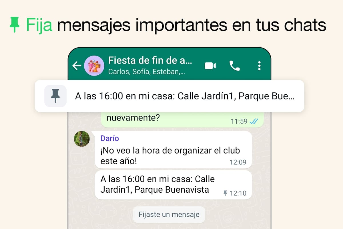 WhatsApp ahora permite fijar mensajes importantes en un chat individual o grupal