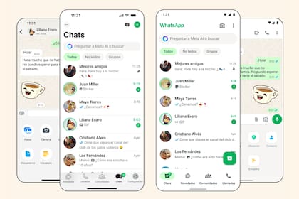 WhatsApp presentó su nuevo aspecto, que ordena los elementos de la interfaz de usuario y suma el acceso al asistente Meta AI